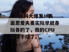 17c黑料大爆发！表面恩爱夫妻实际早就各玩各的了，我的CPU直接干烧了。